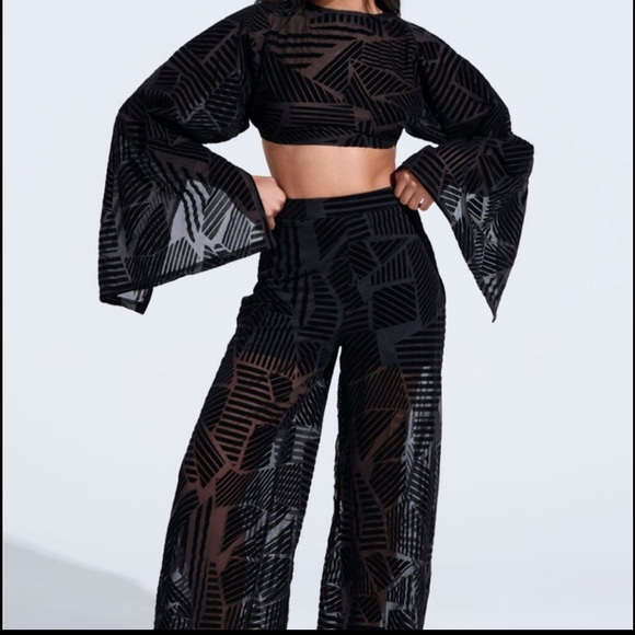 AKIRA Pants - AKIRA’S Having Regrets About You See Through Black Velvet Geometric Pattern Top